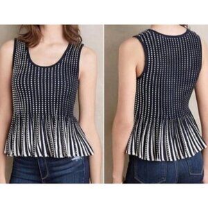 Anthropologie Moth Knit Striped Ostinato Peplum Tank Top Small Blue White
